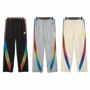 Butterfly Needles Embroidery Men's and Women's Casual Pants Trend Color Stripe Webbing Sportswear Fog High Street