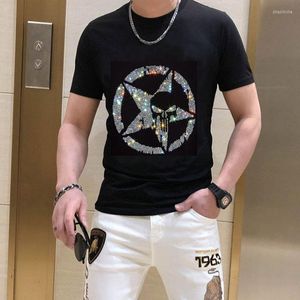 メンズTシャツシャツメンラウンドネック半袖ティートップスダイヤモンド男性ヨーロッパスタイル074