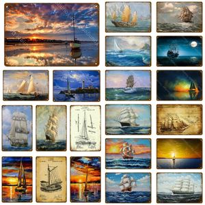 Vintage Ocean Sailing art painting Boat Ship Art Prints Metal Poster Retro Tin Signs For Pub Bar Cafe Room Wall Decor Sailboat personalized tin Plaque Size 30X20CM w02