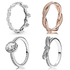 925 srebrne kobiety dopasowane pandora pierścień oryginalny serce korona pierścienie moda róża elegancja wiosna kwiat korona dziob