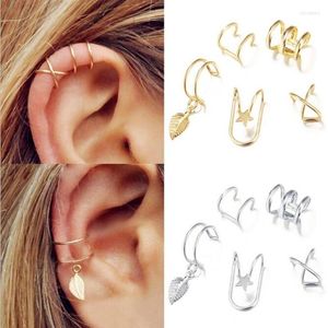 Backs Earrings 5Pcs/Set Ear Cuff Gold/Silver Leaves Non-Piercing Clips Fake Cartilage Earring Jewelry For Women Men