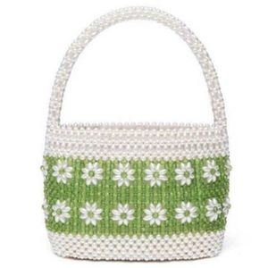 Shrimps Early Spring Green Handheld Women's Fashion Bag Flower Design Beaded Handmate s 230304