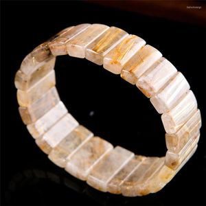 Strand Genuine Natural Gold Needle Rutilated Quartz Crystal Bracelets For Women Rectangle Beads Stretch Men Bracelet