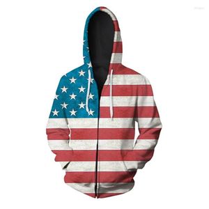 Heren Hoodies 3d USA Zip Hoodie Men Sweatshirt Th Hooded United States America Independence Day Hoody Mens National Flag Tops Coats