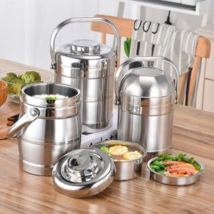 Dinnerware Sets Stainless Steel Insulated Lunch Box Portable Pot Student Double Three-Layer Bucket Large Capacity