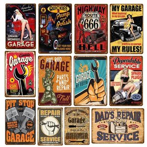 retro art painting Garage Pin Up Girl Route 66 Tin Signs Metal Poster Art Wall Decoration Pub Bar Cafe Home Decor Vintage Metal Craft Size 30X20CM w02