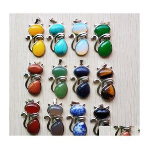 Charms Natural Stone Cat Shape Hängen för DIY -smycken som gör grossistdrop Leverans Fyndkomponenter DHLXF