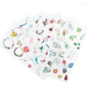 Present Wrap 15packs/ Lot Green Fresh Leaves Plant Paper Sticker/ Flower Bird Scrapbooking Decoration Diy Diy School Office Levereras