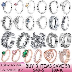 925 Silver Women Fit Pandora Ring Original Heart Crown Fashion Rings Sparkling Ring Simple Style Versatile Decorative Compact Index Finger