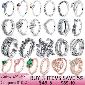 925 silberne Frauen passen Pandora Ring Original Herzkronen Mode Ringe Sprudel Ring Einfacher Stil Vielseitiger dekorativer Kompaktindexfinger