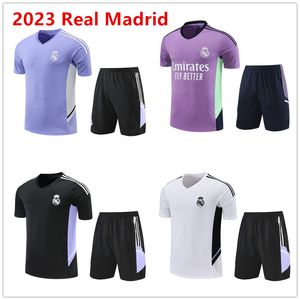 2023 Realu Madryt Nowe szkielet z krótkim rękawem Zestaw Mężczyzn Soccer Training Odzież Outdoor Jogging Shirt