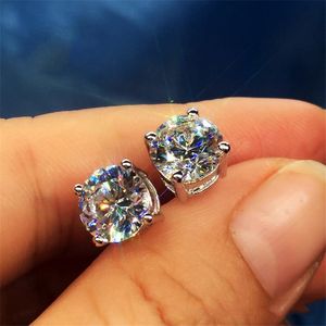 Stud Solitaire 5mm9mm Lab Diamond Earring Real 925 Sterling Silver Jewelry Engagement Wedding Earrings For Women Men 230303