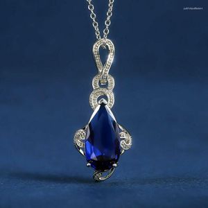 Pendant Necklaces Fashion Silver Pear Cut Blue Sapphire Women Wedding Jewelry Necklace