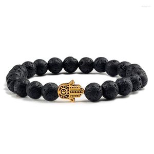 Strand Fashion Black Lava Beads Bracelets Men Gold Color Hand Matte White Natural Stone Bracelet Reiki Buddha Bangle Women Yoga Jewelry