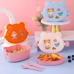 Dinnerware Sets Double Layer Cartoon Lunch Box School Kids Bento Rectangular Leakproof Plastic Anime Portable Microwave Container