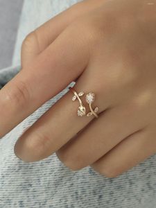 Wedding Rings Delicate French Style Rose Open Finger For Women Girl Zircon Crystal Engagement Promise Valentine's Day Gift