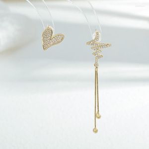 Stud Earrings Wholesale Zircon Asymmetric Love Heart Female Women Sterling Silvers Pin Post Tassel Jewelry Gift