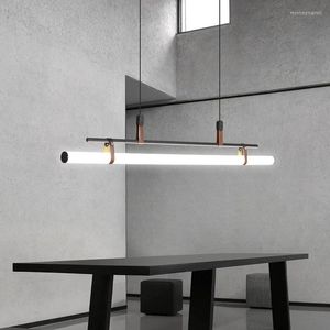 Pendellampor modern minimalistisk lång pendat ljus läderbälte ljuskronor för köksbord matsal hängande lampa kontor café svart