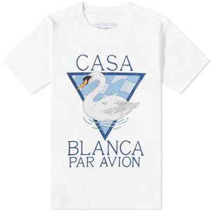 23SS New Casablanca дизайнерская классическая модная хлопковая футболка с принтом белого лебедя для мужчин и женщин, свободная и универсальная футболка с коротким рукавом