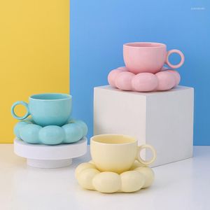 Cups Saucers Creative Flower Cup And Saucer Ceramic Coffee Tea Set Pink Blue Yellow Pearl White With Home Party Decor Mug Gift