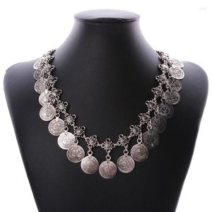 Hänge halsband kvinnor zigenare choker bohemisk antik silver mynt halsband vintage trendiga etniska smycken