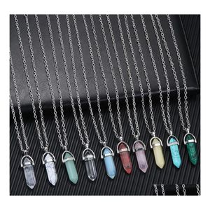 Pendant Necklaces Natural Stone Pillar Pendum Reiki Healing Crystal Necklace Hexagonal Amethyst Pink Quartz Chakras Pendo Jewelry Dr Dhrgw