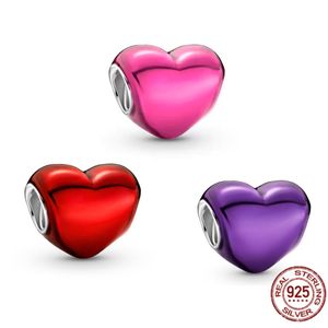 Pandora rosa, roxo, charme de coração vermelho S925 Pure Silver Heart -contas em forma de