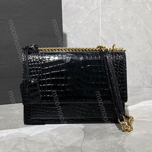 12A Brandneue Designer-Umhängetaschen mit Kette in Spiegelqualität, Medium Sunset Hobo Box Bag Damen-Geldbörse aus echtem Leder aus Kalbsleder, klassische Luxus-Handtaschen in Schwarz