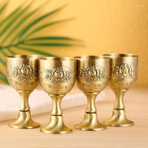 Cups Saucers Antique Bronze Metal Wine Cup Russian Goblet Small Glass Carving Pattern Vintage Drinkware