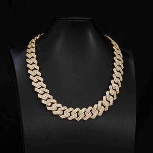 Qianjian Mens Hip Hop Iced Out Diamond Collece Moissanite Gold Cuban Link Chain