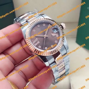 Högkvalitativ kvinnors klocka Asien 2813 Automatisk klocka 278241 278243 31mm Brown Dial Star Time Mark 18K Rose Gold 316 Rostfritt stål Remmar fällbara spänne modeklocka