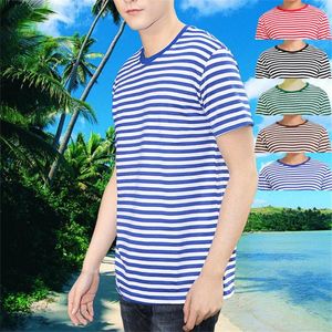 Men's T Shirts Sailor's Striped Short Sleeve Tshirt Loose Round Collar Red Stripe Black Green Navy Shirt Class Clothing Wholesale
