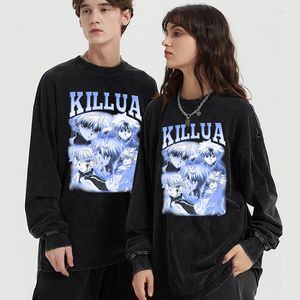 Męskie koszulki x koszula anime mężczyźni retro bawełniane topy koszulki Tshirt Długie rękaw Hip Hop Streetwear Hxh Killua Manga T-shirty