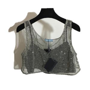 FSDA Summer Womens Tanks Tank Top Exter Sexy Off-Konder Flash Flash Drill Hollow Mesh Sling Strap Bra Stest