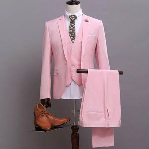 Męskie garnitury Blazery różowe swobodne balu dla mężczyzn Slim Fit Wedding Tuxedo 3 -częściowy męski zestaw modny kamizelka z spodnie