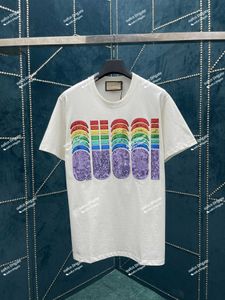 Классический дизайн Summer Mens Designer футболка Casual Mens Women Form Вышитая вышитая многоцветная края блестка с короткими рукавами