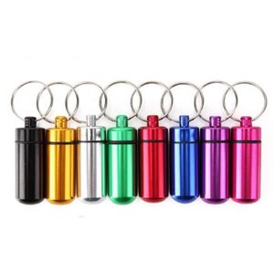 17X48mm aluminum alloy Boxes Metal Waterproof Pill Box Case keyring Key Chain Ring Medicine Storage Organizer Bottle Holder Container U0304