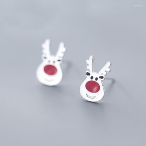 Studörhängen MloveAcc 925 Sterling Silver Earring Tiny Red Christmas Elk Söt djur för kvinnliga smycken Present Förebyggande allergi