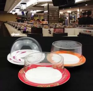 Plastic deksel voor sushi schotel keukengereedschap buffet transportband herbruikbare transparante cakebord voedsel cover restaurantaccessoires fy5586 ss0304