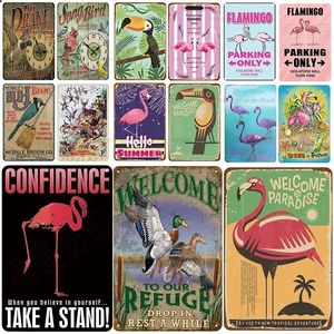 Cartoon Flamingo Targa in metallo Poster Vintage Animal Metallo Targa in metallo Shabby Chic Decor Bar Club House Yard Decorazione murale Piastra in ferro Pittura personalizzata 30X20CM w01