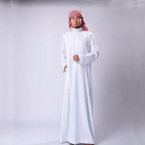 Etniska kläder saudiarabien traditionella kostymer man muslimsk jubba thobe solid vit stativ krage polyester lång mantel klänning islamisk