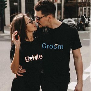 Men's T Shirts Summer Couples T-Shirt Bride Groom Print Casual O-Neck Lovers Top Women Clothes Short Sleeve Tee Shirt