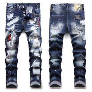 Designer de moda jeans crachos de jeans rips esticar jeans pretos Moda masculina Slim Fit Motociclo de calça de jea