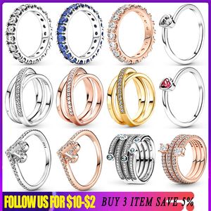 925 Mulheres prateadas FIT PANDORA RING ORIGINAL COROWN CORONHA RINGS SOLITAIRE ROW ETERNITY WISHBONE CRISTAL DE CORAÇÃO