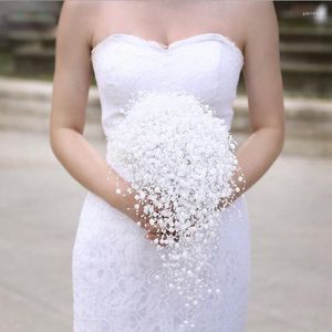 Flores decorativas Full Pearls Ivorywhite Bouquet Handmade Waterfull Bride Luxury Wedding Flor Bridal Acessórios