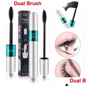 Mascara makeup qic vattentät dubbel borsthuvud svart 4d silkfiber frans lockigt 2 i 1 tjock förlängning extremt mer droppleveranshö dhcvh