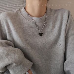 Pendant Necklaces Kpop Goth Black Letter Love Heart Chain Necklace For Women Choker Grunge Goblincore E Girl Aesthetic Friends Indie