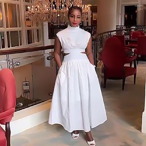 Abbigliamento etnico Abiti africani per le donne Bianco Rosa senza maniche Grande altalena a vita alta Abito lungo Fashion Hollow Out Streetwear Outfit