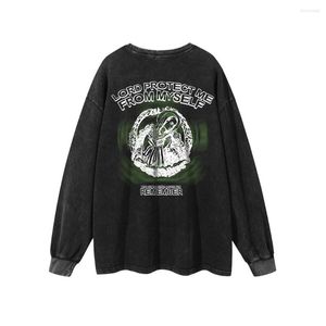 T-shirty T-shirty T-shirts z łańcuchem Mens Retro Black Long Rleeve Loose Grunge Męskie Ubrania streetwearne TEE TEE