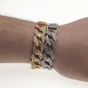 Mens Iced Out Gold Bracelet Silver Cuban Link Chain Bracelets Fashion Rhinestone Hip Hop Jewelry